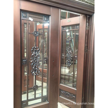 Exterior Stainless Steel copper door with two sidelites and top windows